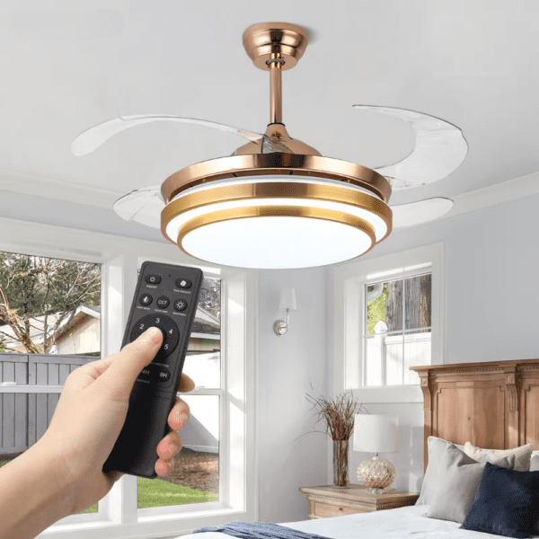 Gold Ceiling Fan Light with Foldable Blades - Tempest