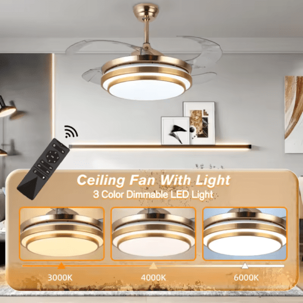 Gold Ceiling Fan Light with Foldable Blades - Tempest - Image 3