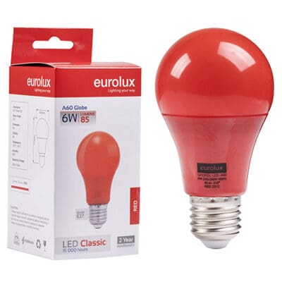 Eurolux A60 Coloured Classic 6w LED E27 Red N - G433RDL