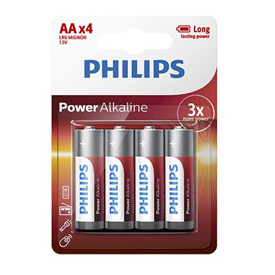 Image of Philips Power Alkaline LR6 AA Batteries 1.5V 4 Pack AV336