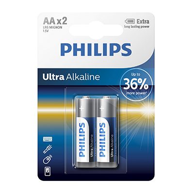 Image of Philips Ultra Alkaline AA Batteries 1.5V 2 Pack AV375