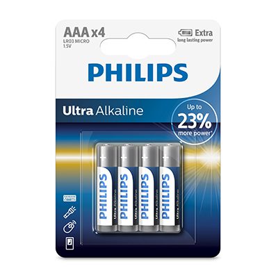 Image of Philips Ultra Alkaline AAA Batteries 1.5V 4 Pack AV378