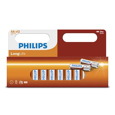 Image of Philips Longlife Zinc AAA Batteries 1.5V 12 Pack Window AV583
