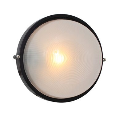 Eurolux Round Large Plain Bulk Head 240mm  Black 1x100w - B42B