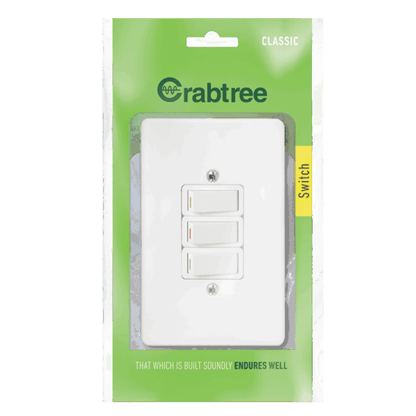 Crabtree Classic 3 Lever 1 Way Switch With Cover Plate 50x100mm