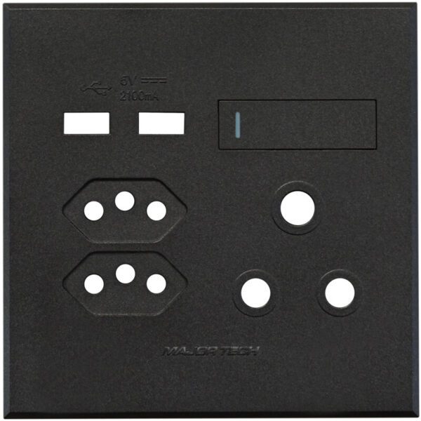 VETi 3 POLA - USB, V-Slim & RSA Socket Cover Plate Graphite/Graphite - Monoblock