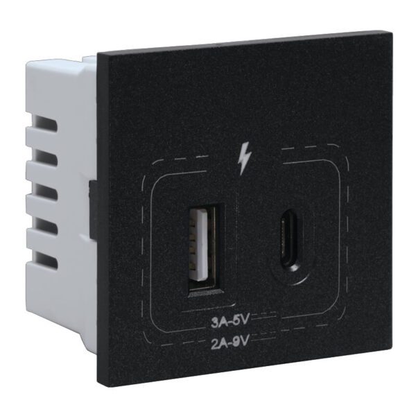 VETi 3 AURA - 18W Combined USB A & C Socket Module - Graphite Modular