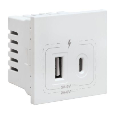 VETi 3 AURA - 18W Combined USB A & C Socket Module - White Modular