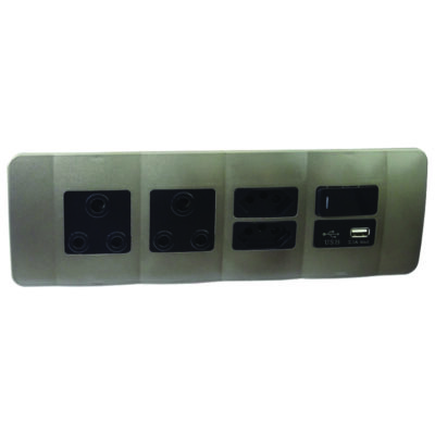 VETi 1 - USB, V-Slim, RSA Sockets & Switch Omni Cluster - Black + Bronze Complete
