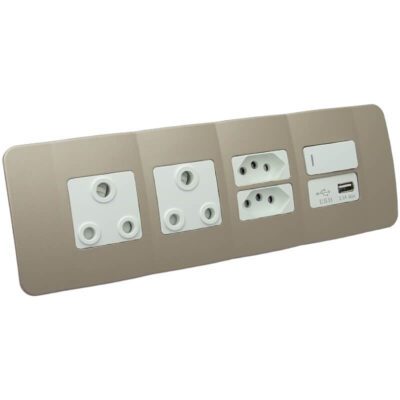 VETi 1 - USB, V-Slim, RSA Sockets & Switch Omni Cluster - White + Champagne Complete