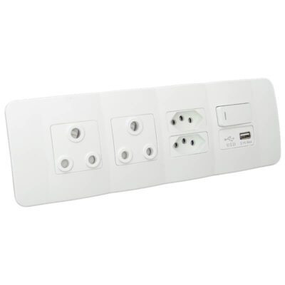 VETi 1 - USB, V-Slim, RSA Sockets & Switch Omni Cluster - White Complete