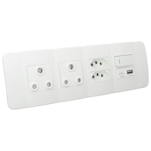 VETi 1 - USB, V-Slim, RSA Sockets & Switch Omni Cluster - White Complete