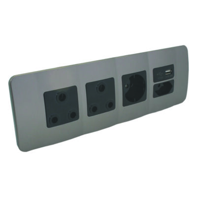 VETi 1 - USB, V-Slim, RSA & Schuko Socket Omni Cluster - Black + Bronze Complete