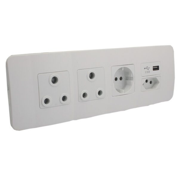VETi 1 - USB, V-Slim, RSA & Schuko Socket Omni Cluster - White Complete