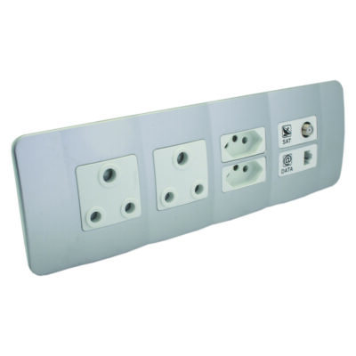 VETi 1 - V-Slim, RSA, Satellite & Data Socket Omni Cluster - White + Silver Complete