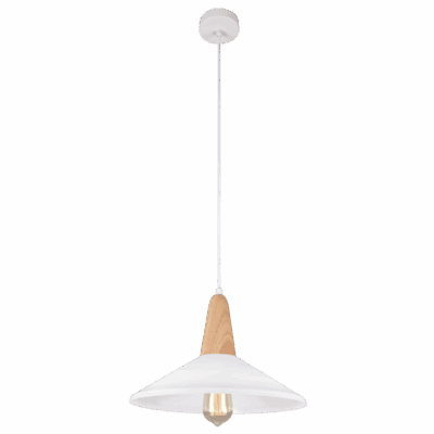 Brightstar PEN371 WH Metal and Wood Pendant with White Metal Shade