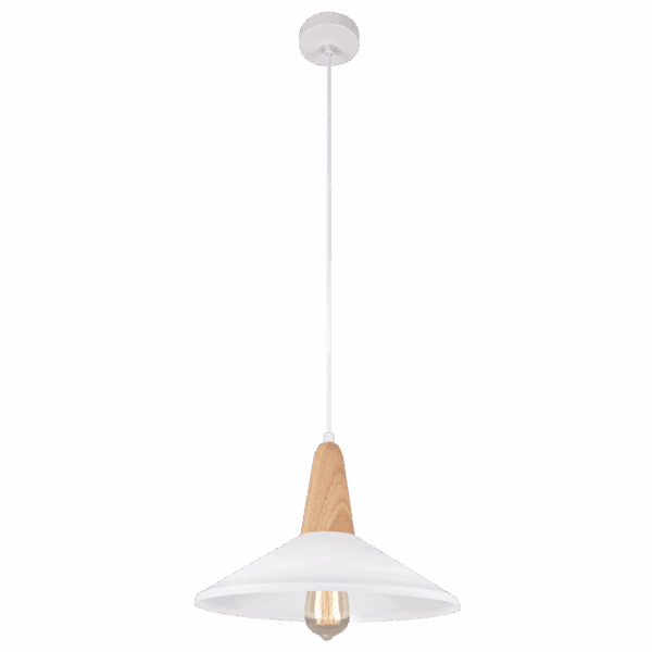 Brightstar PEN371 WH Metal and Wood Pendant with White Metal Shade