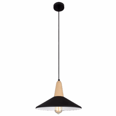 Brightstar PEN372 BK Metal and Wood Pendant with Black Metal Shade