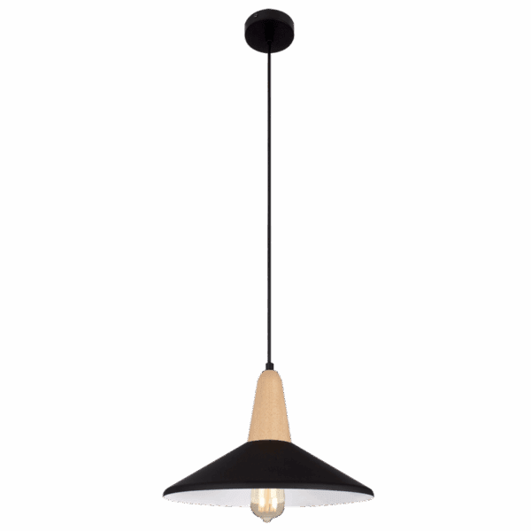 Brightstar PEN372 BK Metal and Wood Pendant with Black Metal Shade