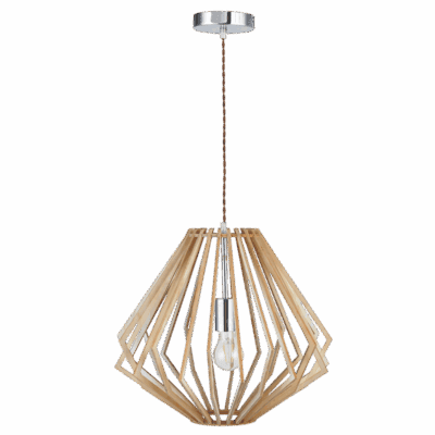 Brightstar PEN444 WOOD Polished Chrome Pendant with Wood