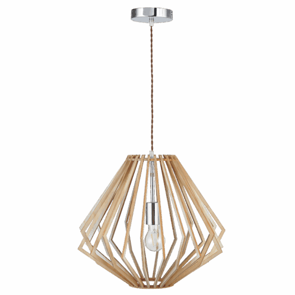 Brightstar PEN444 WOOD Polished Chrome Pendant with Wood