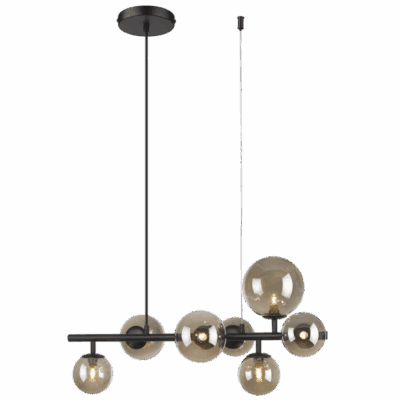 Brightstar PEN471/7 MATT BK Metal Pendant with Smoke Colour Glass