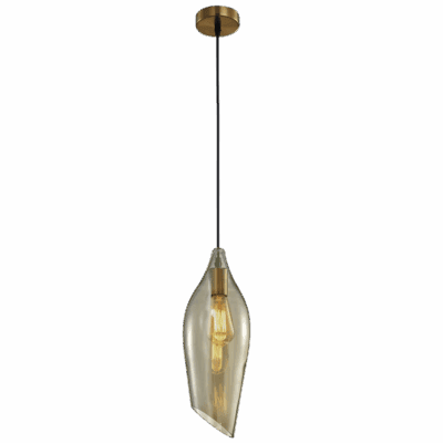 Brightstar PEN552/1 GLASS Satin Brass Pendant with Cognac Colour Glass