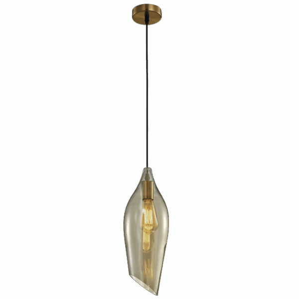 Brightstar PEN552/1 GLASS Satin Brass Pendant with Cognac Colour Glass