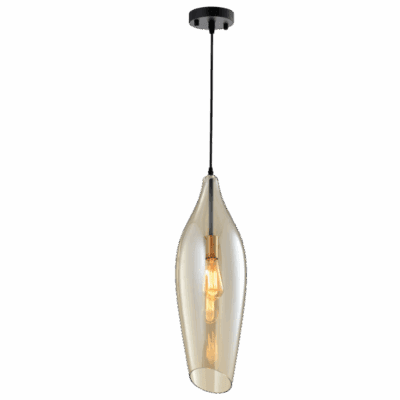 Brightstar PEN572/1 GLASS Black Metal Pendant with Cognac Colour Glass
