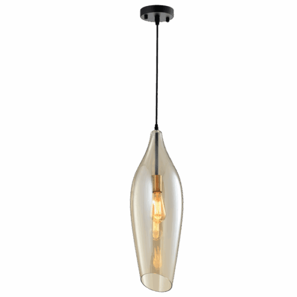 Brightstar PEN572/1 GLASS Black Metal Pendant with Cognac Colour Glass