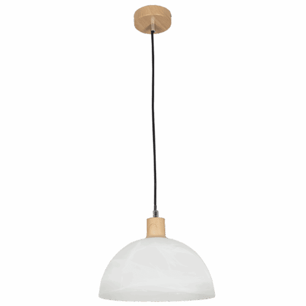 Brightstar PEN686 ALABASTER Metal Cord Pendant with Wood Finish and Alabaster Glass