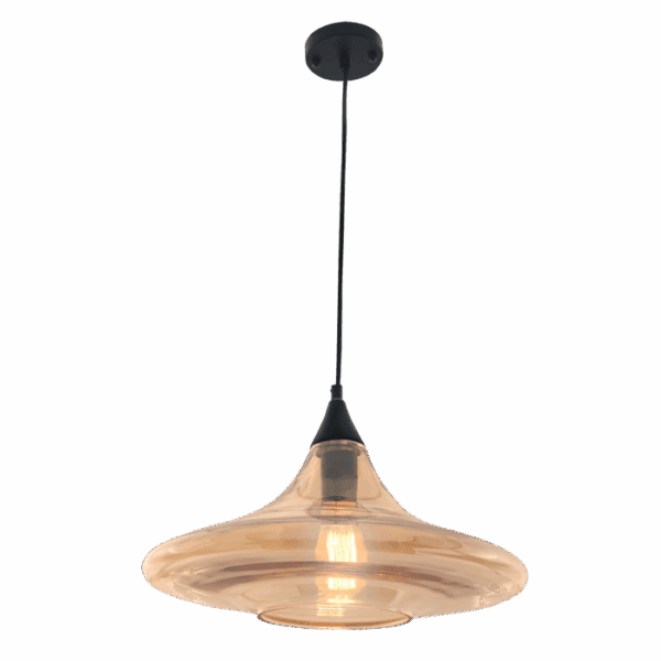 Brightstar PEN764 AMBER Black Metal Pendant with Amber Glass