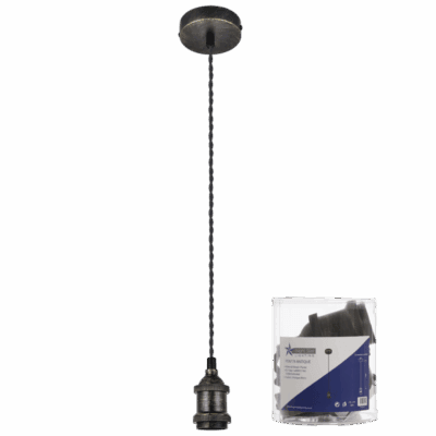 Brightstar PEN779 AQ Antique Brass Pendant with Black Twist Cord