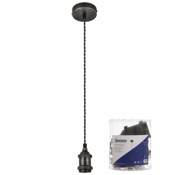 Brightstar PEN779 AQ Antique Brass Pendant with Black Twist Cord