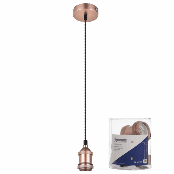 Brightstar PEN782 RG Rose Gold Colour Pendant with Brown Twist Cord