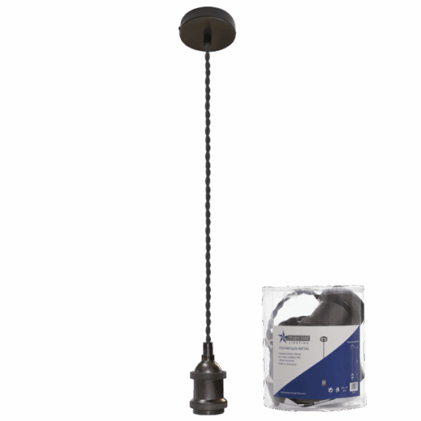 Brightstar PEN784 GM Gun Metal Colour Pendant with Black Twist Cord
