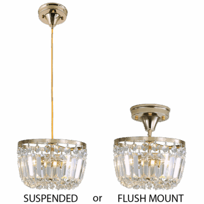 Brightstar PEN828 GD 2 in 1 Pendant and Ceiling Light Metal and Crystal Fitting with Gold Cable