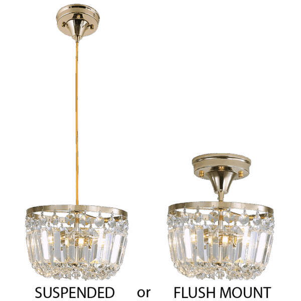 Brightstar PEN828 GD 2 in 1 Pendant and Ceiling Light Metal and Crystal Fitting with Gold Cable