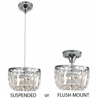 Brightstar PEN829 CH 2 in 1 Pendant and Ceiling Light Polished Chrome and Crystal Fitting with Clear Cable