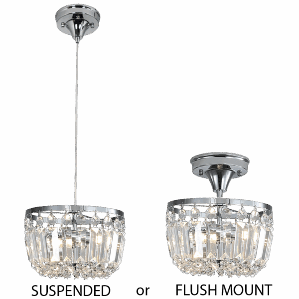Brightstar PEN829 CH 2 in 1 Pendant and Ceiling Light Polished Chrome and Crystal Fitting with Clear Cable
