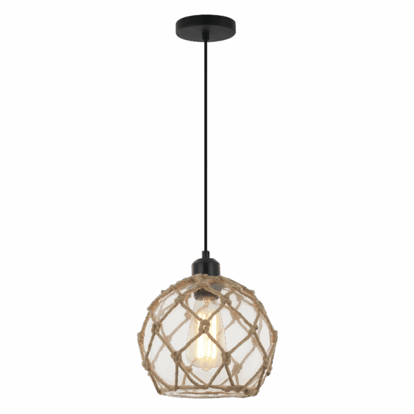 Brightstar PEN846 BK Metal Pendant with Clear Glass and Rope