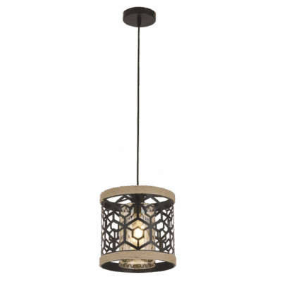 Brightstar PEN860 ROPE Metal and Rope Pendant with Amber Inner Glass