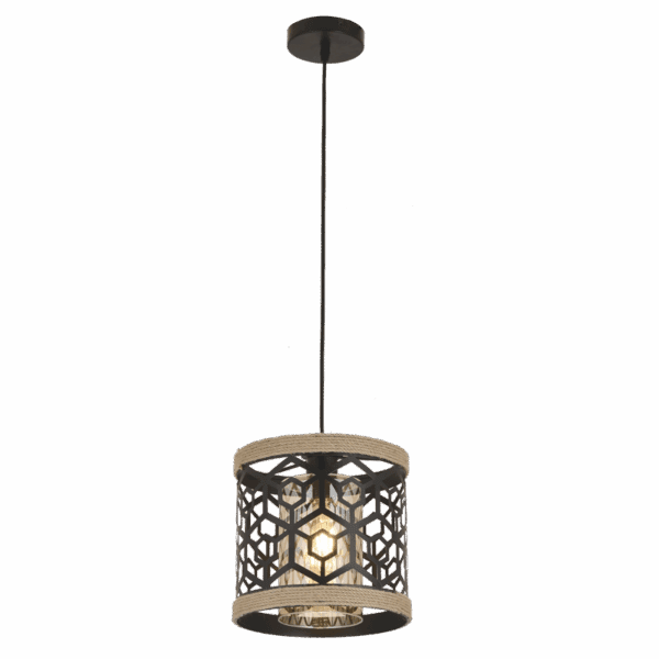 Brightstar PEN860 ROPE Metal and Rope Pendant with Amber Inner Glass