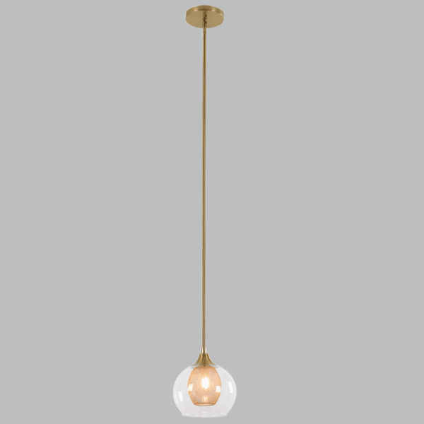 Brightstar PEN914/1 GOLD Metal Pendant with Inner Gold Mesh and Clear Outer Glass, Metal Rod