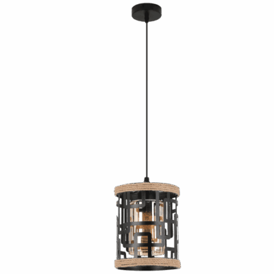 Brightstar PEN938 BK Metal Pendant with Rope and Amber Inner Glass