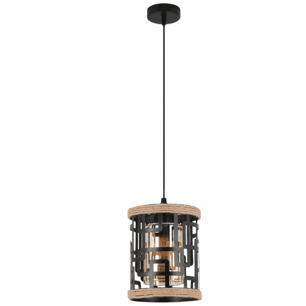 Brightstar PEN938 BK Metal Pendant with Rope and Amber Inner Glass