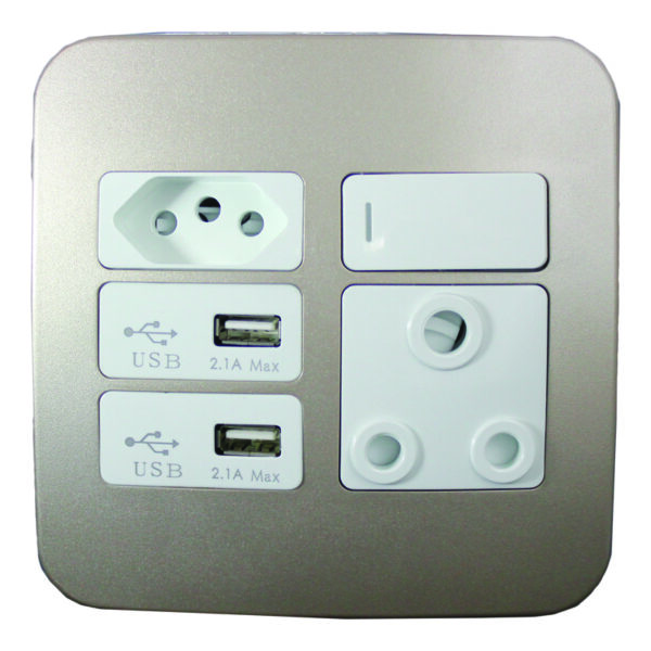 VETi 1 – Double USB, V-Slim, Single RSA Socket – White + Champagne Complete