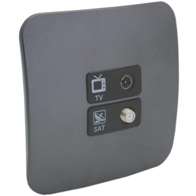 VETi 1 - TV and Satellite Socket Outlet - Black + Gun Metal Complete