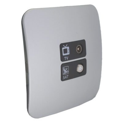 VETi 1 - TV and Satellite Socket Outlet - Black + Silver Complete