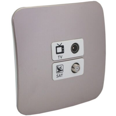 VETi 1 - TV and Satellite Socket Outlet - White + Champagne Complete